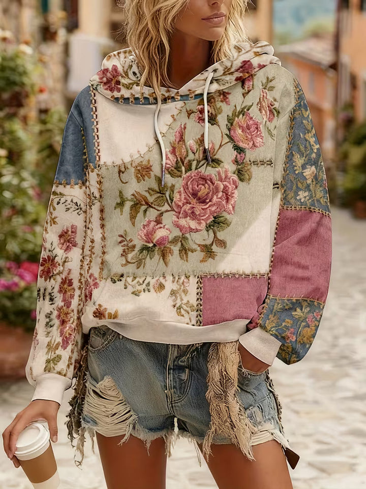 Norella - Sweat à capuche à manches longues en patchwork floral
