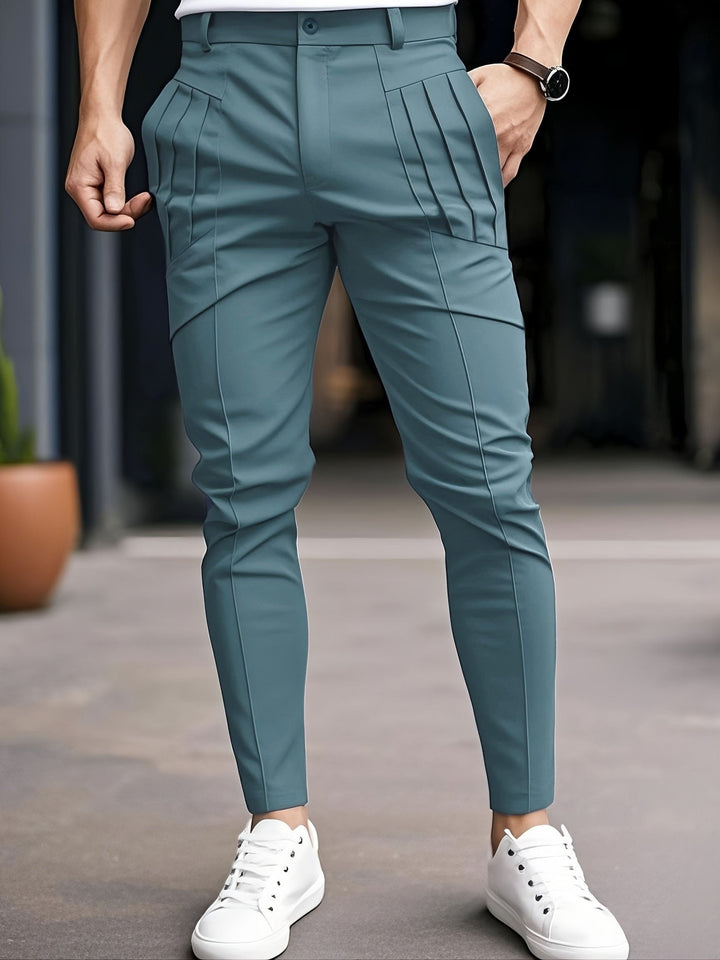 Alexey - Pantalon Décontracté À Coupe Ajustée À Plis Et Poches en Biais