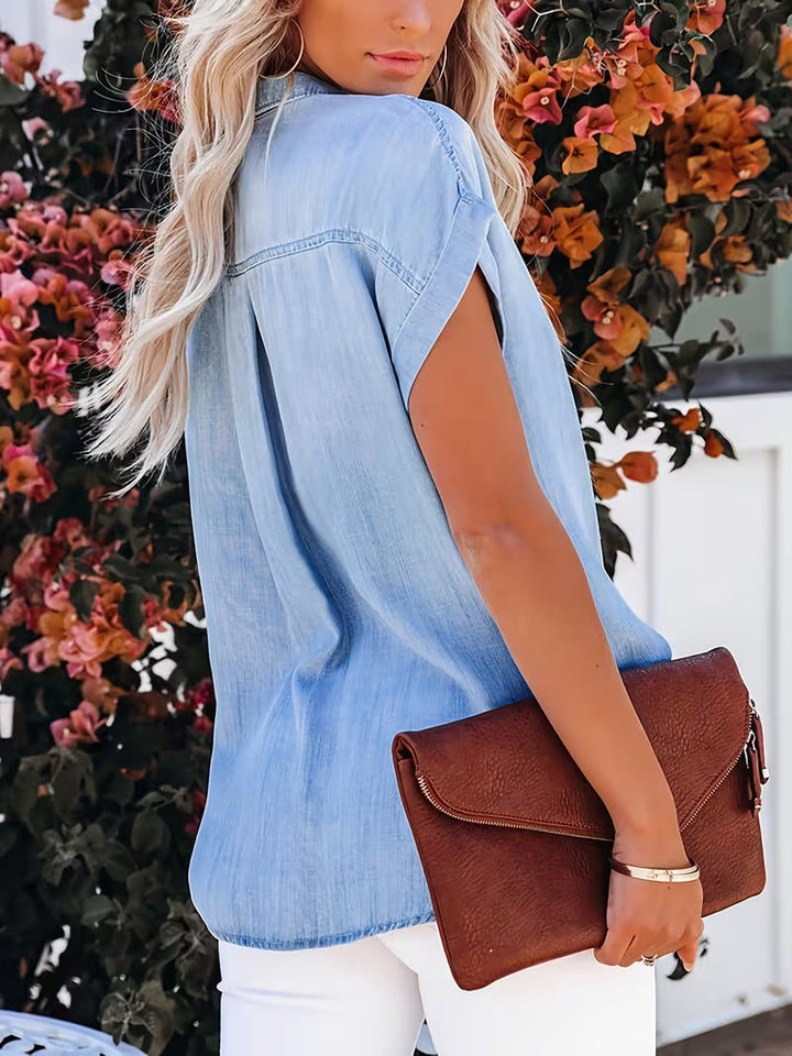Kader - Chemise en Denim À Manches Courtes Et Boutons, Coupe Décontractée