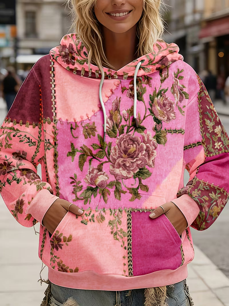 Norella - Sweat à capuche à manches longues en patchwork floral