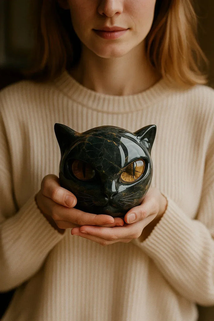 Nyxcharm - Sculpture Tête De Chat Noir Mystique