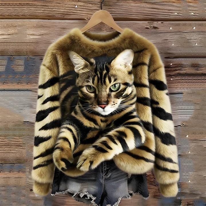 Zohara - Pull en Fausse Fourrure À Imprimé Chat