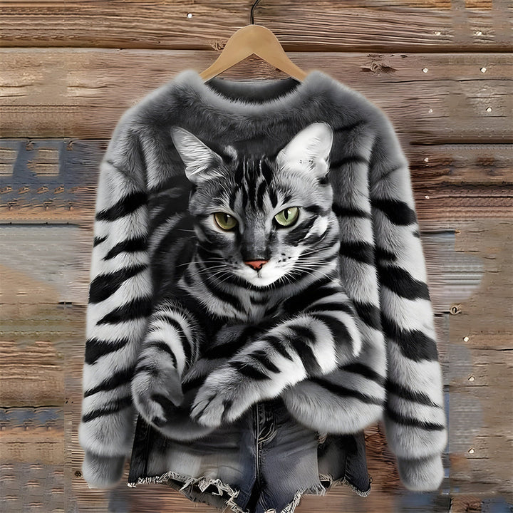 Zohara - Pull en Fausse Fourrure À Imprimé Chat