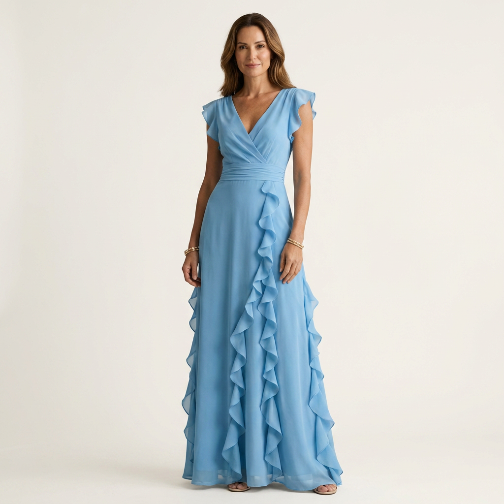 Nellyana - Robe Longue Décontractée À Col en V Manches Flottantes et Volants