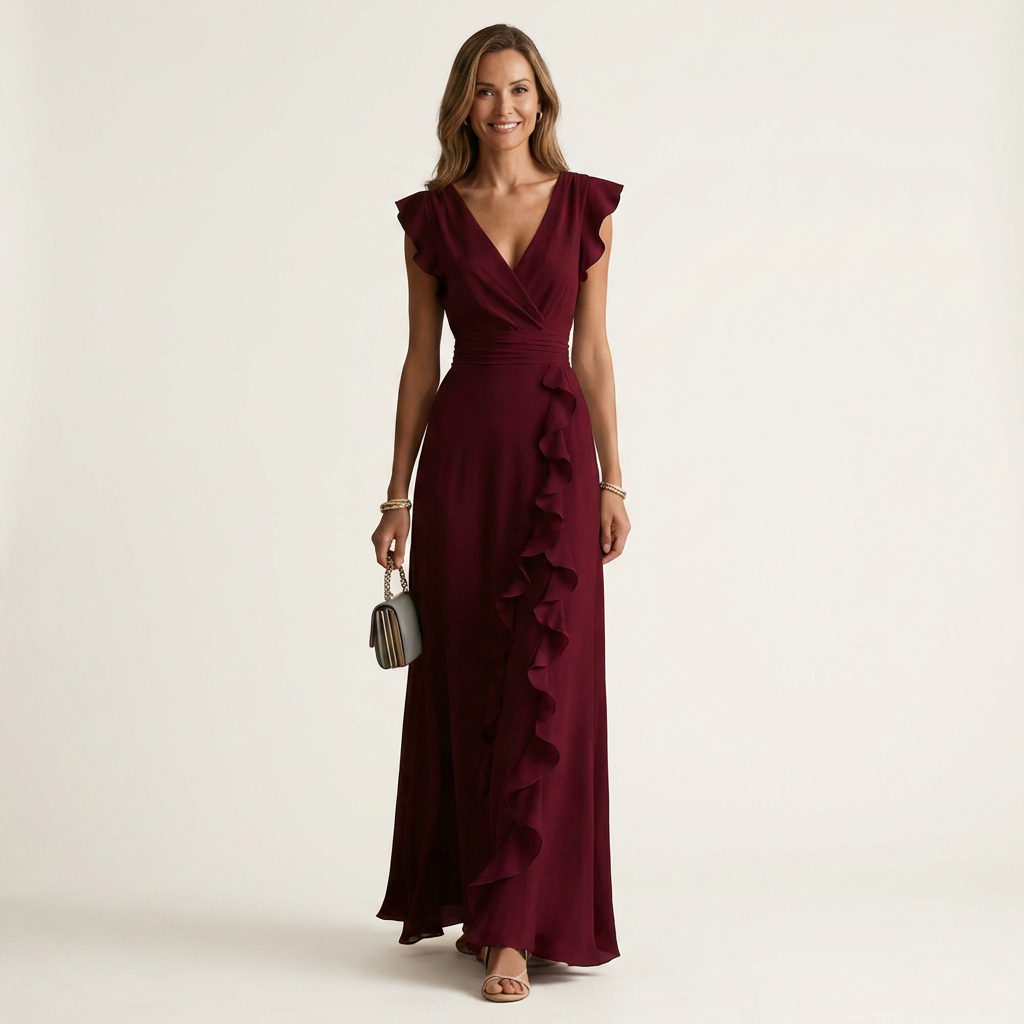 Nellyana - Robe Longue Décontractée À Col en V Manches Flottantes et Volants