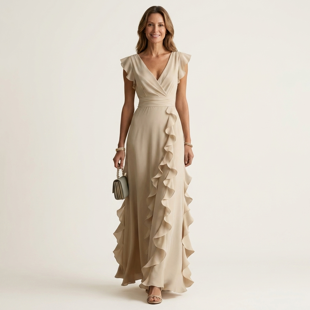 Nellyana - Robe Longue Décontractée À Col en V Manches Flottantes et Volants