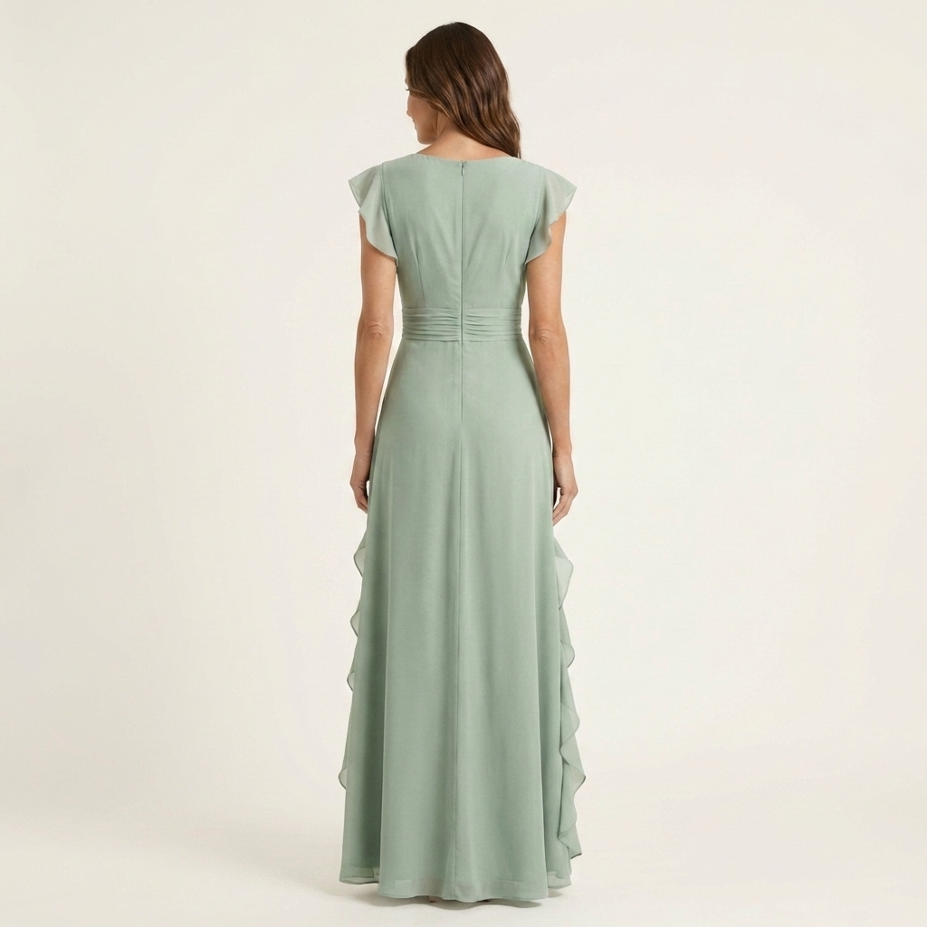 Nellyana - Robe Longue Décontractée À Col en V Manches Flottantes et Volants