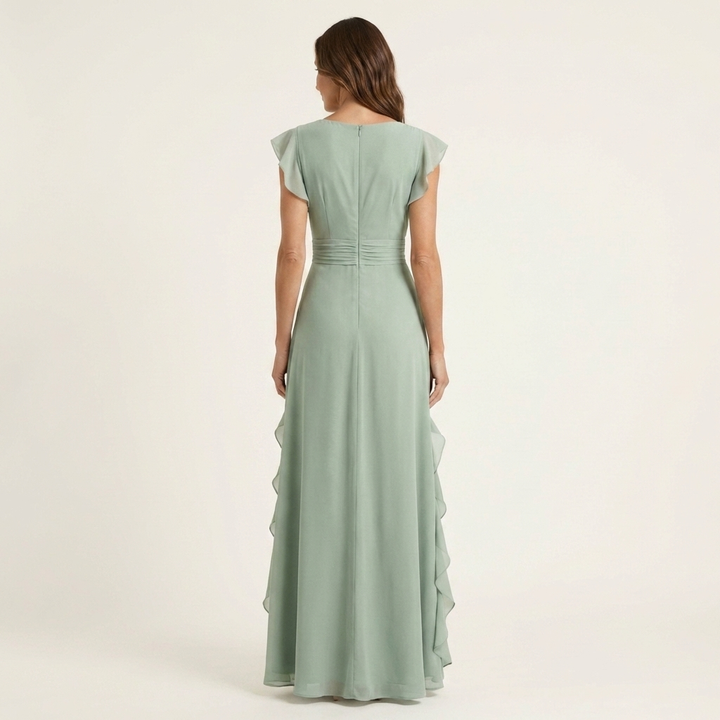 Nellyana - Robe Longue Décontractée À Col en V Manches Flottantes et Volants