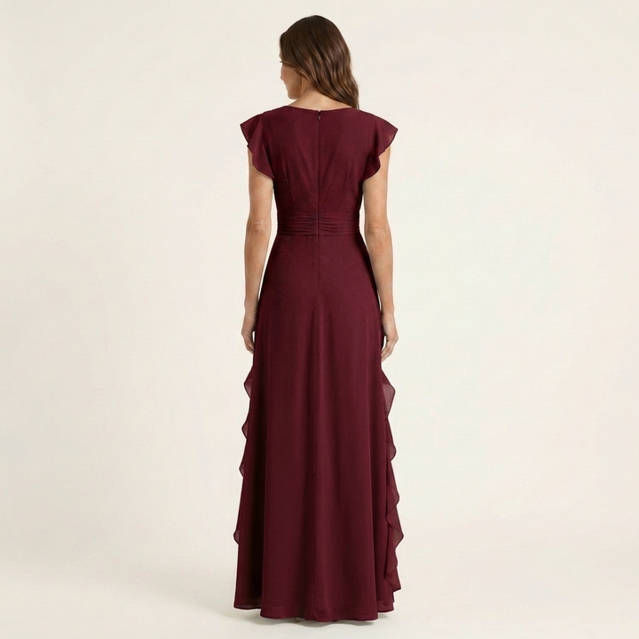 Nellyana - Robe Longue Décontractée À Col en V Manches Flottantes et Volants