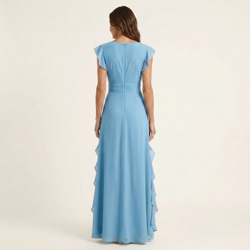 Nellyana - Robe Longue Décontractée À Col en V Manches Flottantes et Volants