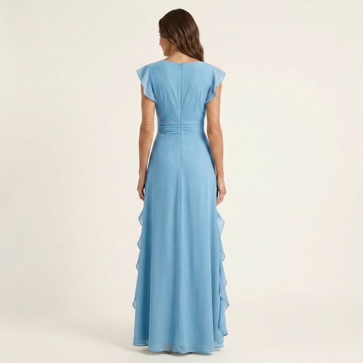 Nellyana - Robe Longue Décontractée À Col en V Manches Flottantes et Volants