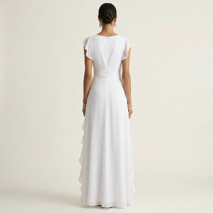 Nellyana - Robe Longue Décontractée À Col en V Manches Flottantes et Volants