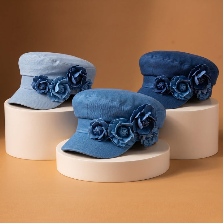Nelisha - Casquette en Jean Ornée De Motifs Floraux