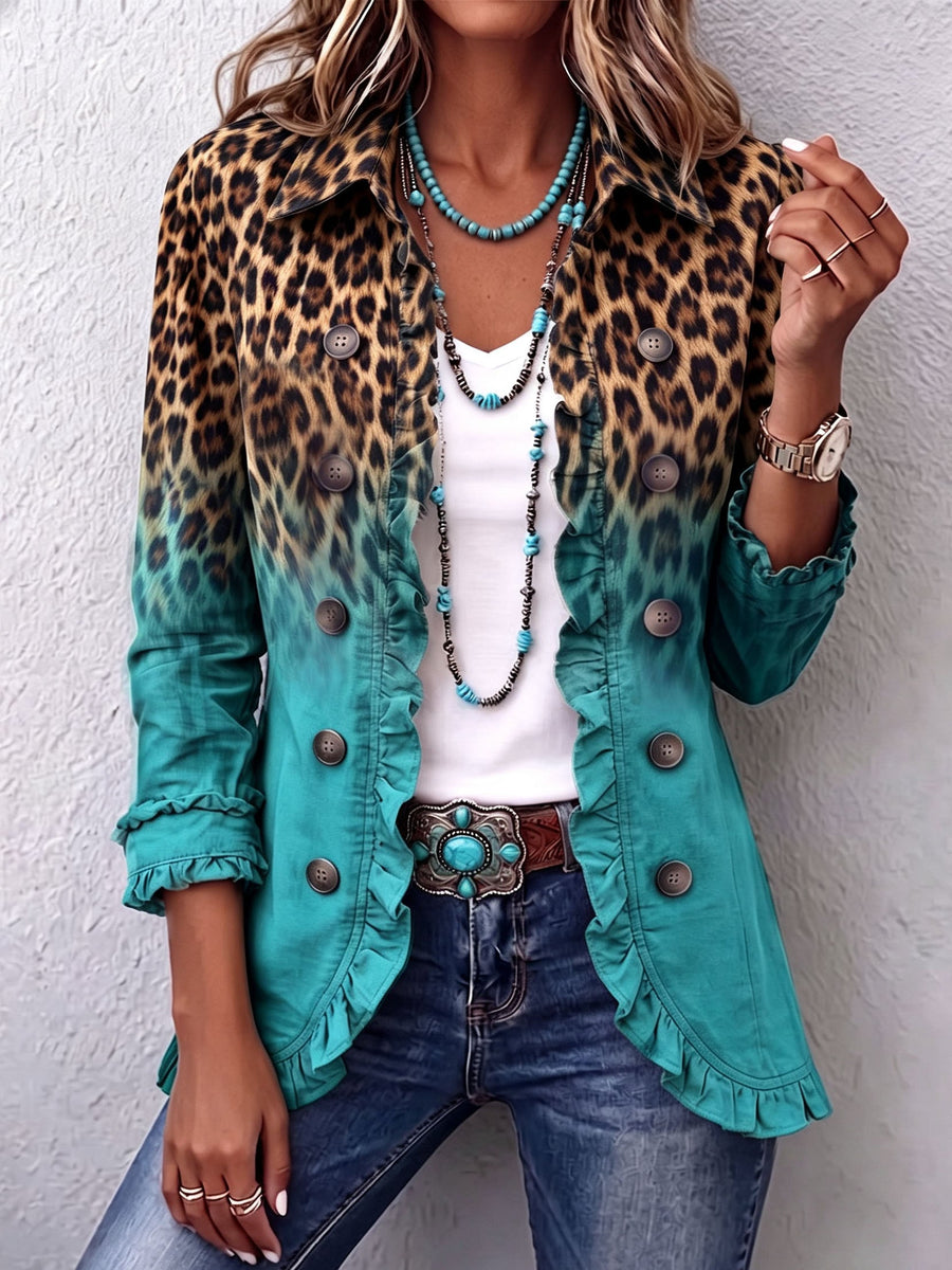 Dominique - Veste Blazer À Volants Et Effet Ombré Léopard