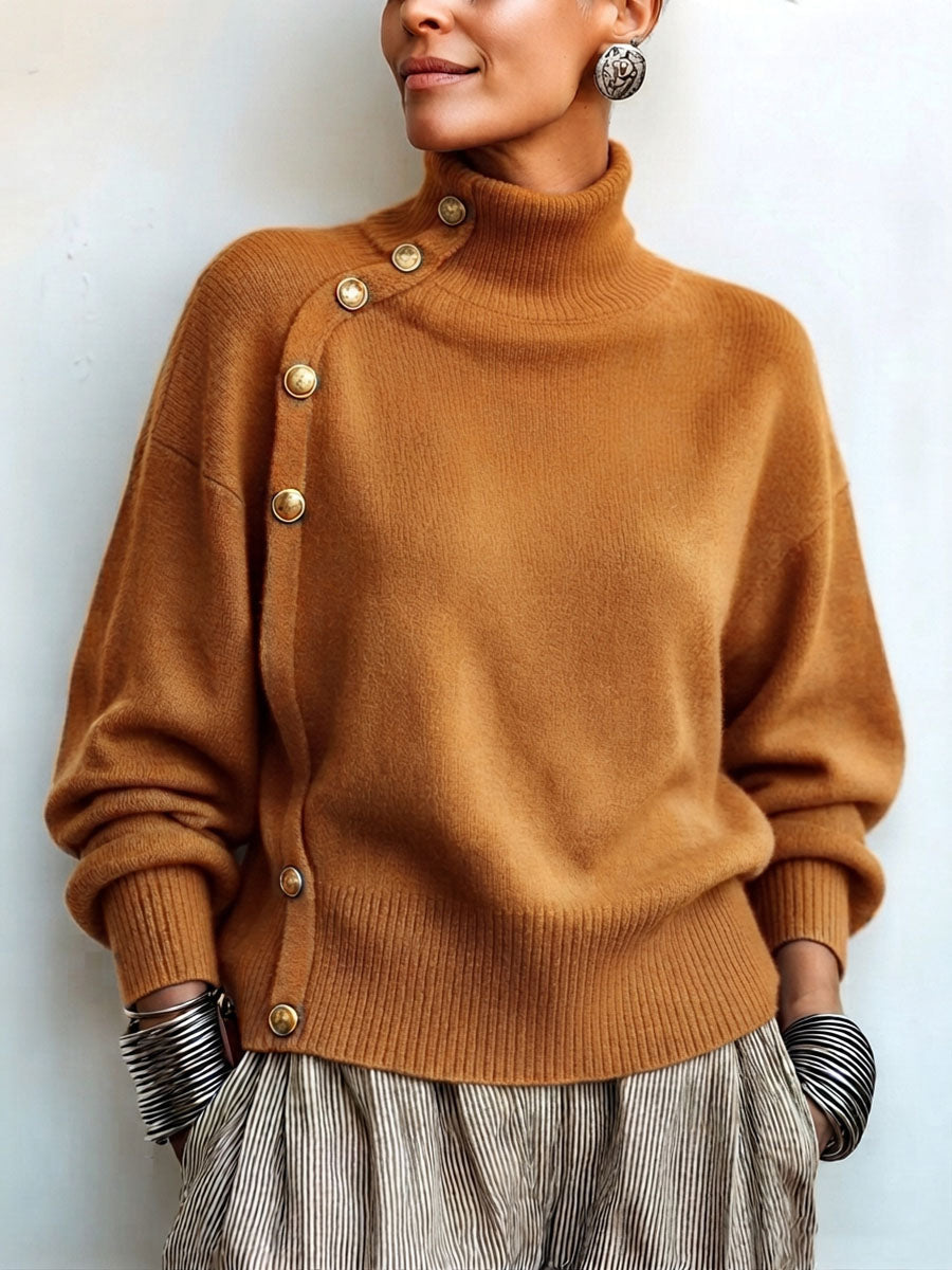 Lylian - Pull à Col Roulé à Manches Longues et Bordure Boutonnée
