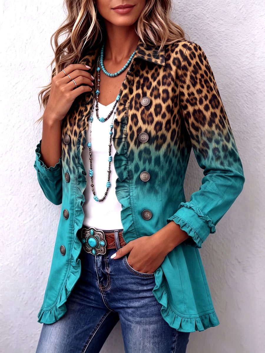 Dominique - Veste Blazer À Volants Et Effet Ombré Léopard
