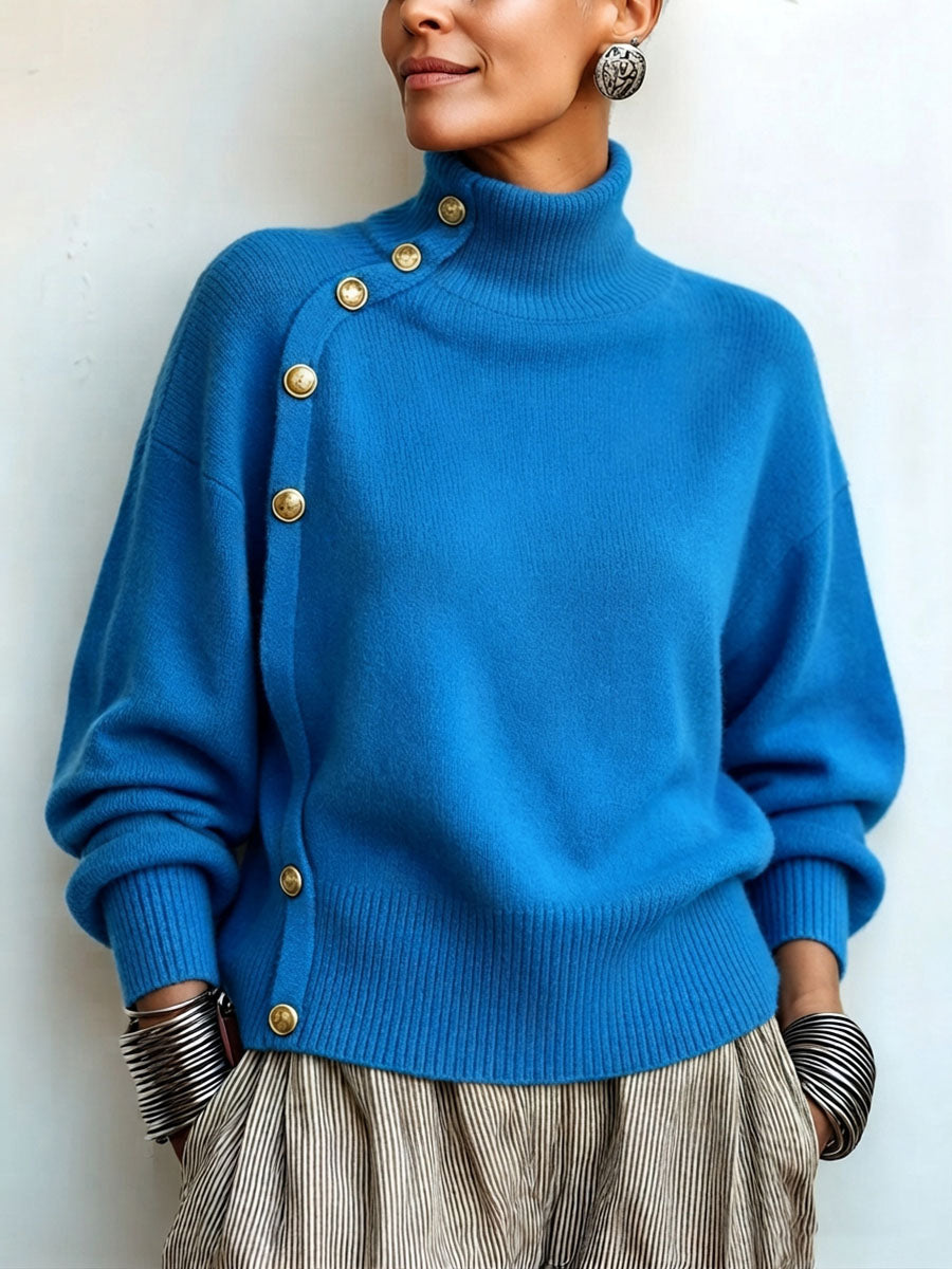 Lylian - Pull à Col Roulé à Manches Longues et Bordure Boutonnée