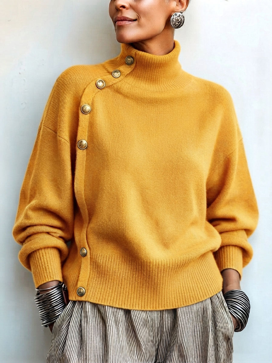 Lylian - Pull à Col Roulé à Manches Longues et Bordure Boutonnée