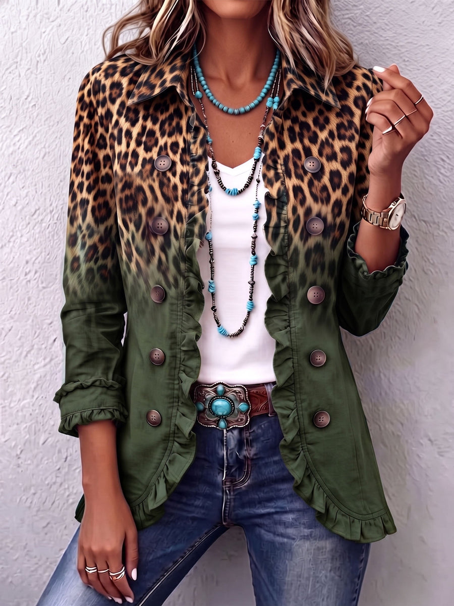 Dominique - Veste Blazer À Volants Et Effet Ombré Léopard