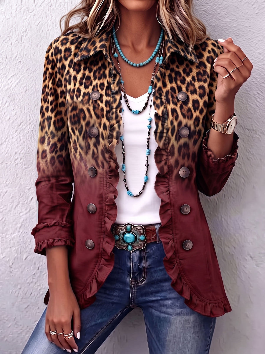 Dominique - Veste Blazer À Volants Et Effet Ombré Léopard