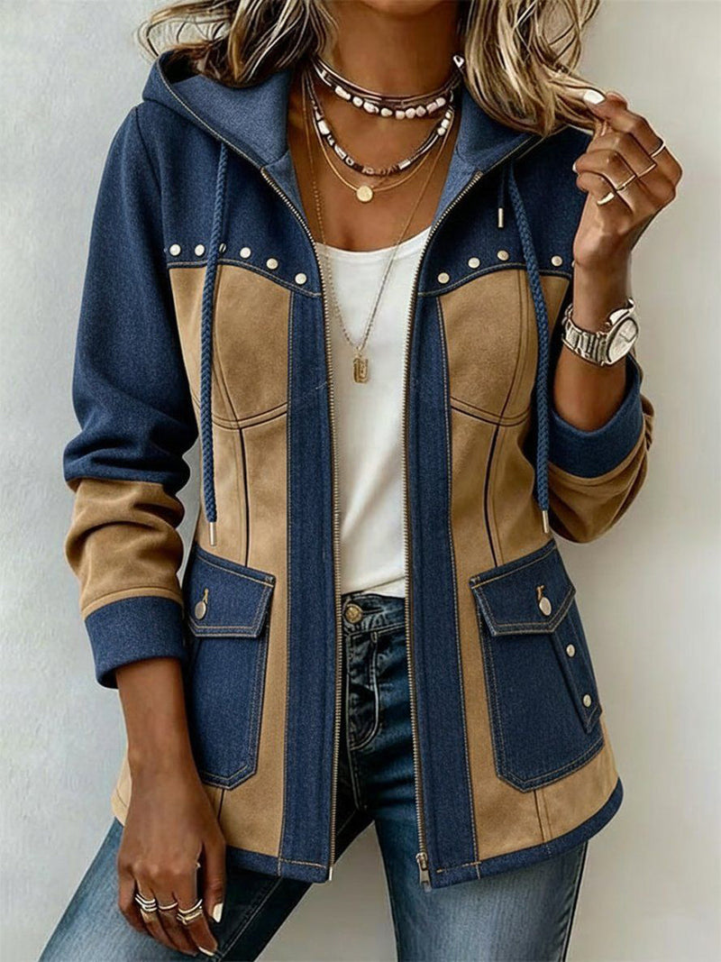 Emmina - Veste À Capuche en Daim Patchwork