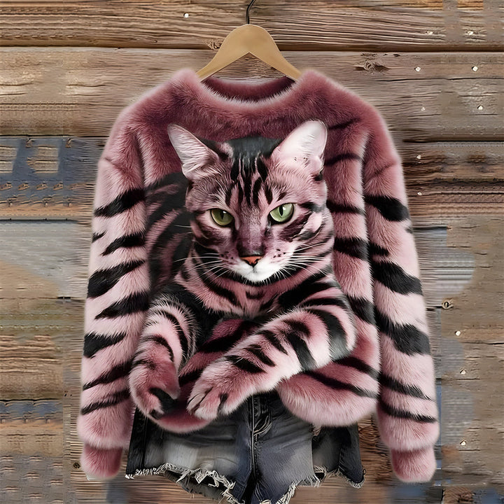 Zohara - Pull en Fausse Fourrure À Imprimé Chat