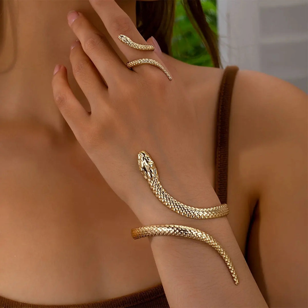 Zevella - Ensemble Bracelet Et Bague « Serpent Sculpté