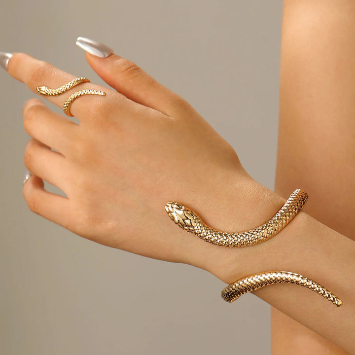 Zevella - Ensemble Bracelet Et Bague « Serpent Sculpté