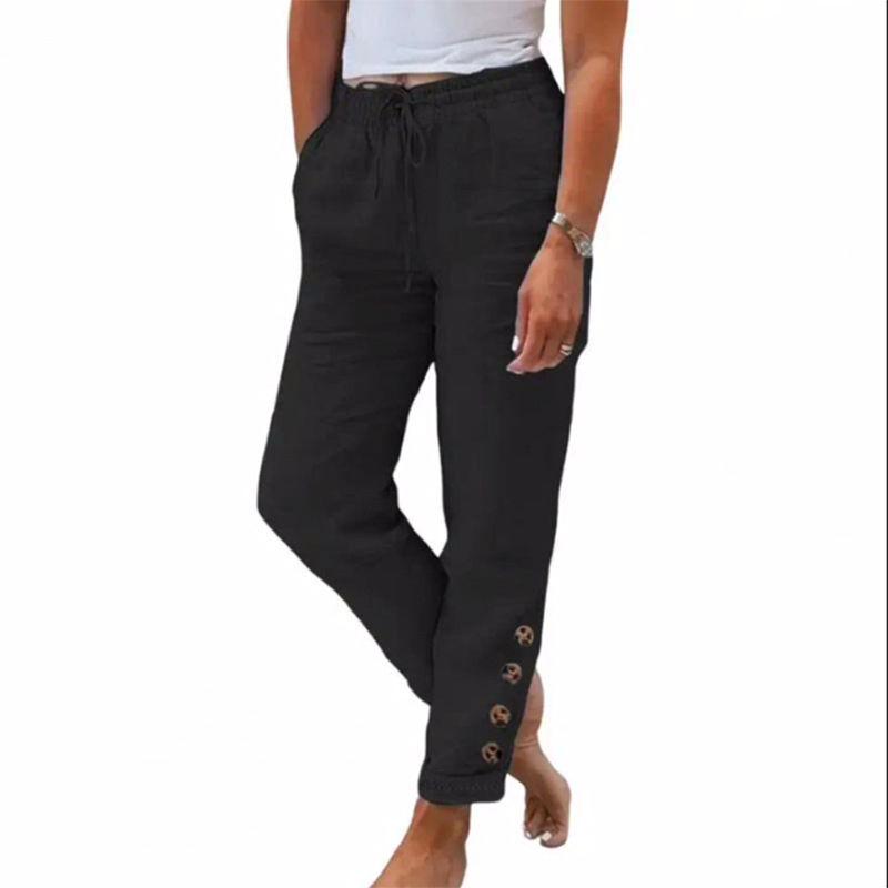 Skylie - Pantalon Élégant À Cordon De Serrage À La Taille Et Bouton