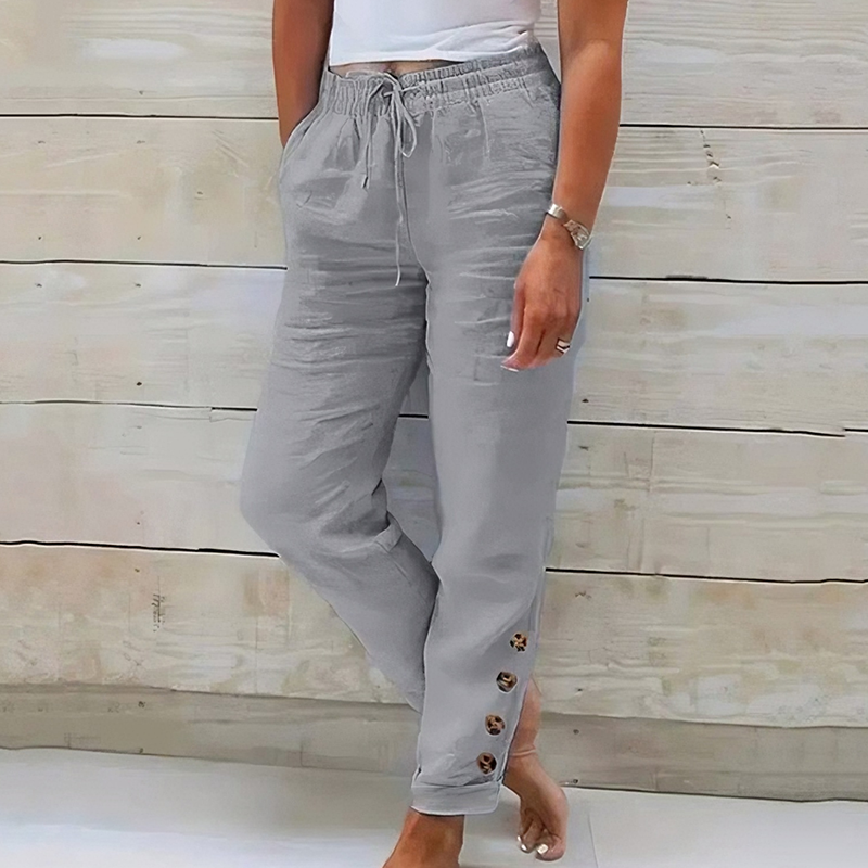Skylie - Pantalon Élégant À Cordon De Serrage À La Taille Et Bouton