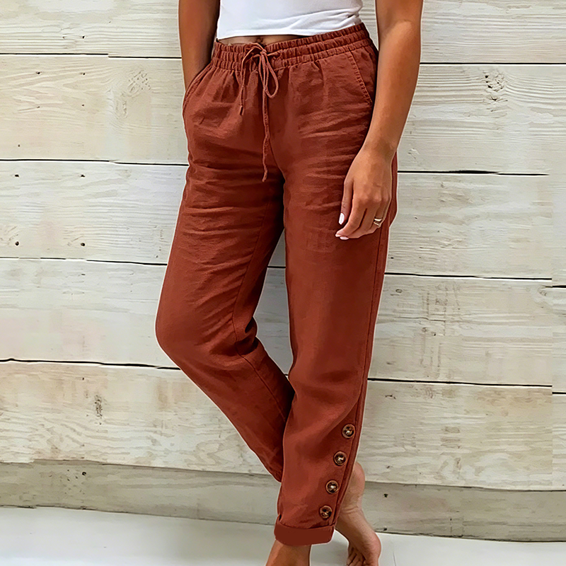 Skylie - Pantalon Élégant À Cordon De Serrage À La Taille Et Bouton