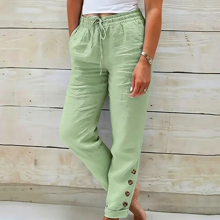 Skylie - Pantalon Élégant À Cordon De Serrage À La Taille Et Bouton