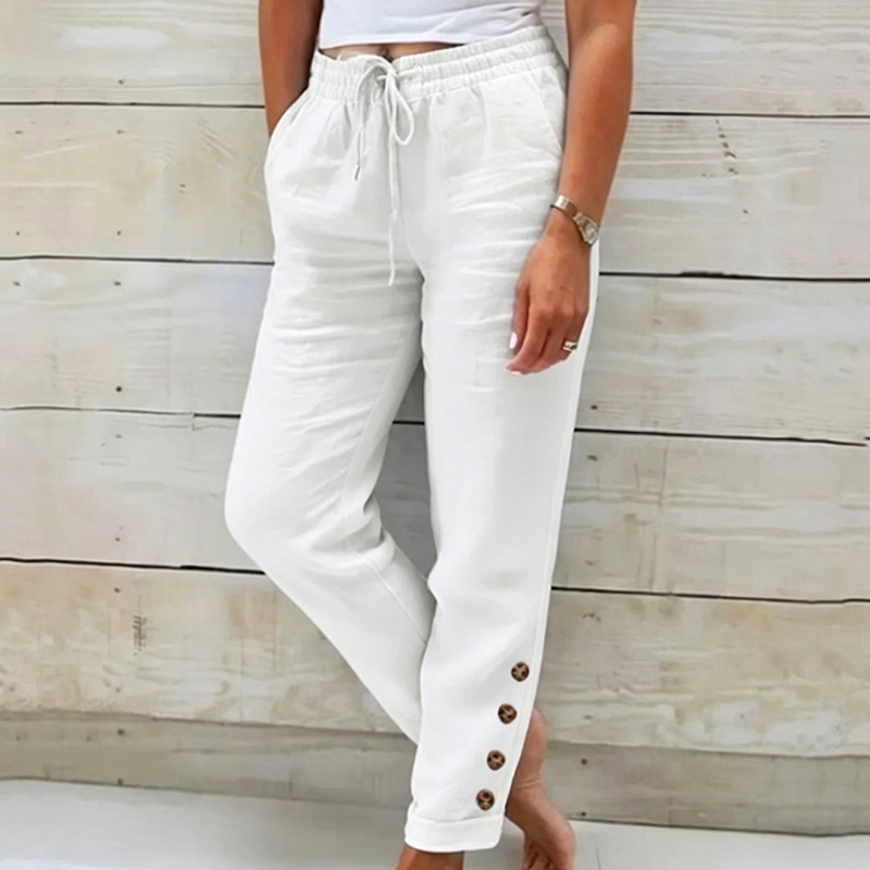 Skylie - Pantalon Élégant À Cordon De Serrage À La Taille Et Bouton