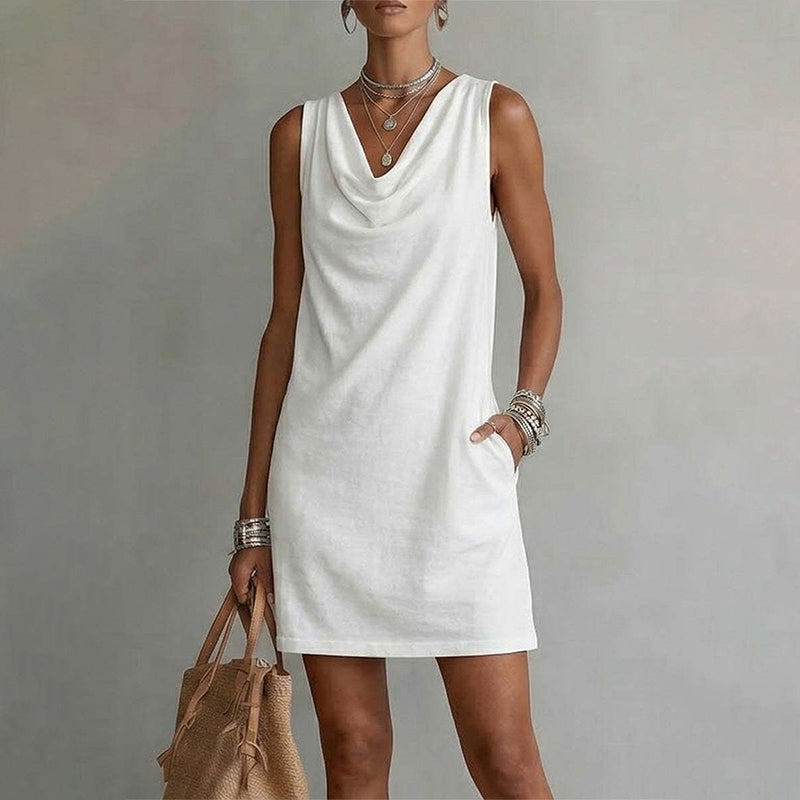 Nuham - Mini Robe Décontractée en Lin à Col Bénitier