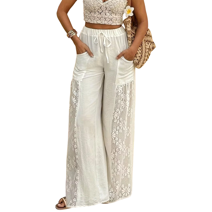 Qerina - Pantalon Orné d'empiècements En Dentelle Florale Délicate