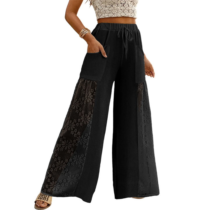Qerina - Pantalon Orné d'empiècements En Dentelle Florale Délicate