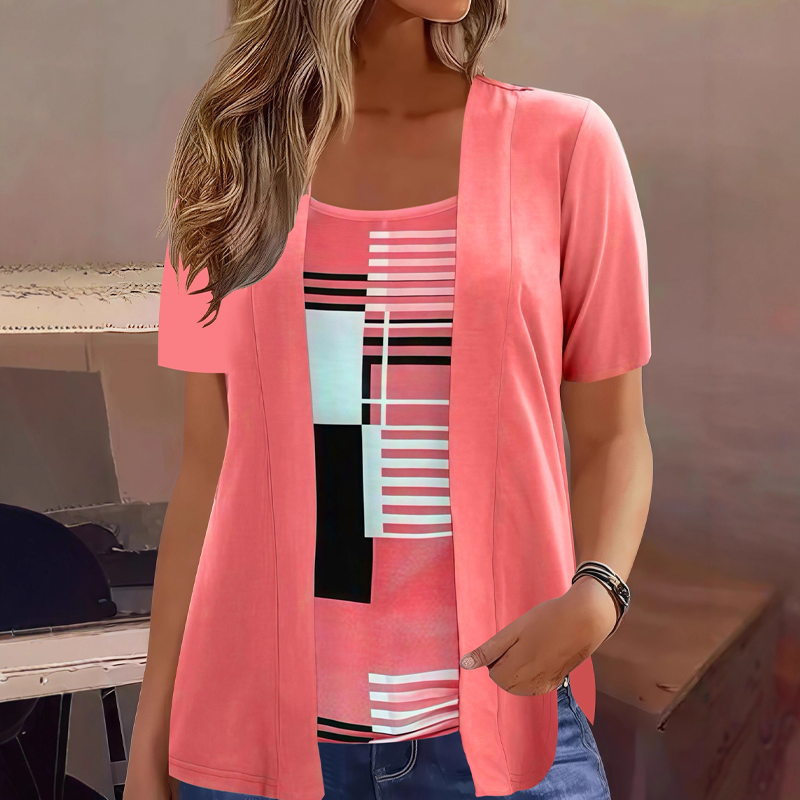 Thaminia - T-shirt À Manches Courtes Superposé Avec Imprimé Géométrique