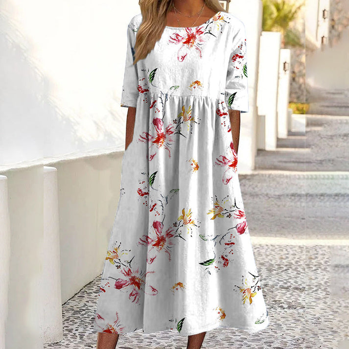 Saadia - Robe Imprimée À Manches Courtes Avec Poche