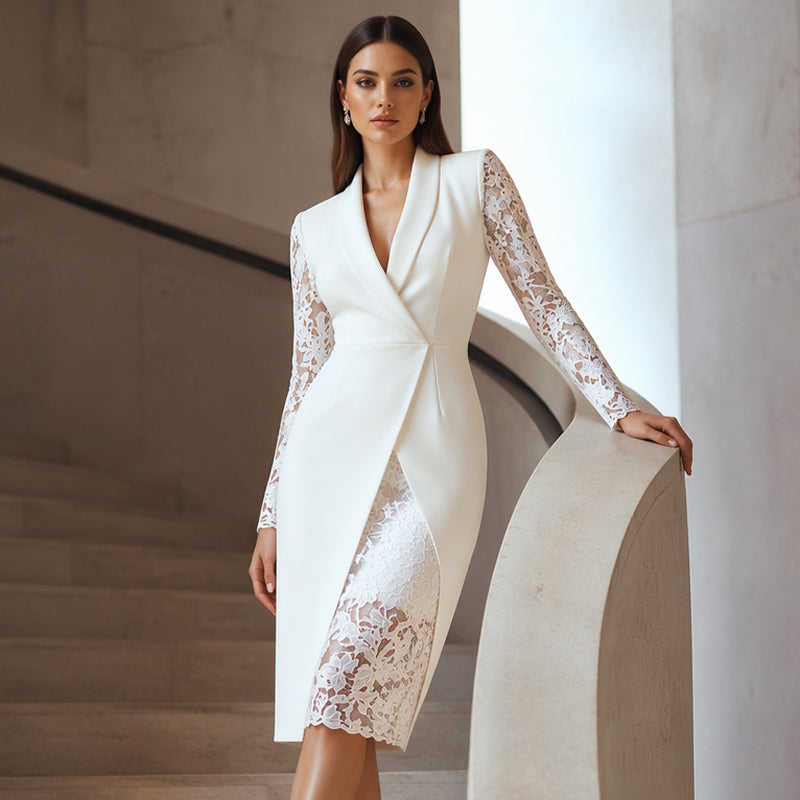 Wenina - Robe Moulante À Manches en Dentelle