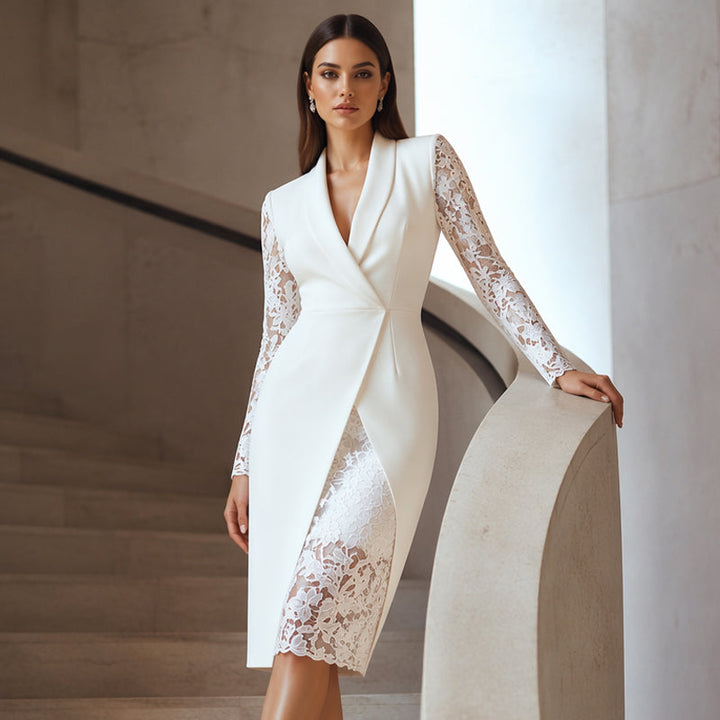 Wenina - Robe Moulante À Manches en Dentelle