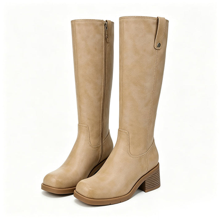 Maissaa - Bottes Montant Jusqu'aux Genoux À Talon Carré Et Fermeture Éclair Latérale