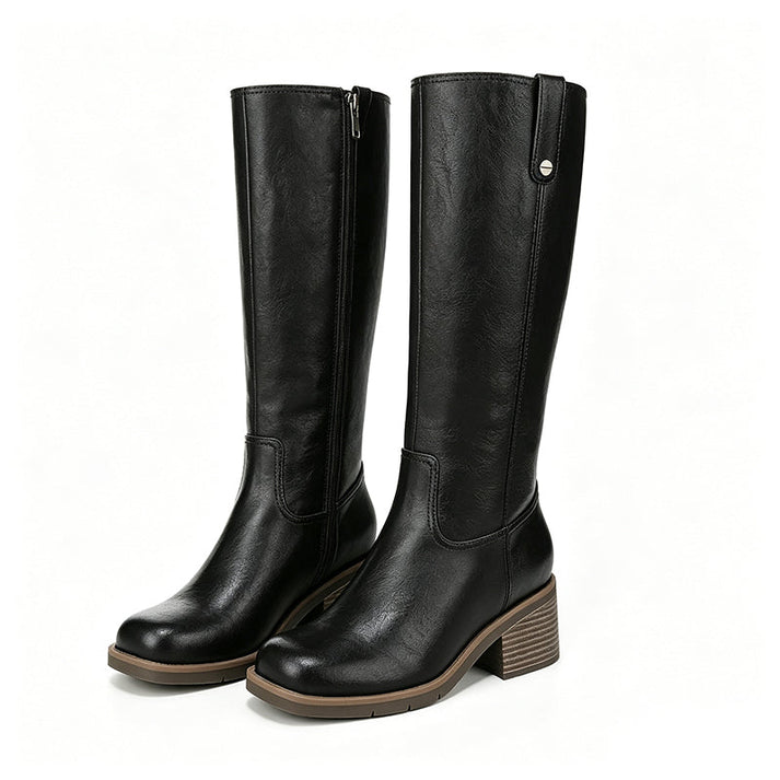 Maissaa - Bottes Montant Jusqu'aux Genoux À Talon Carré Et Fermeture Éclair Latérale