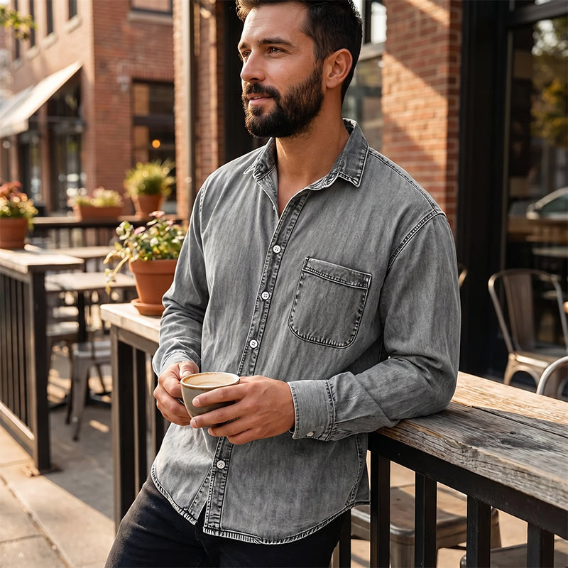 Brindan - Chemise en Jean à Manches Longues et Boutons