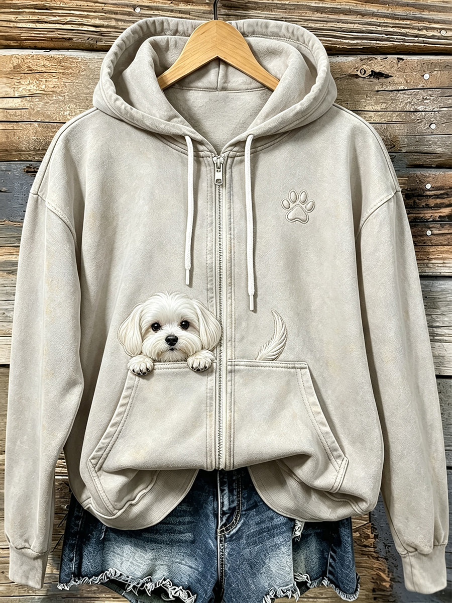 Shelezi - Sweat À Capuche Confortable À Fermeture Éclair Avec Motif De Pattes