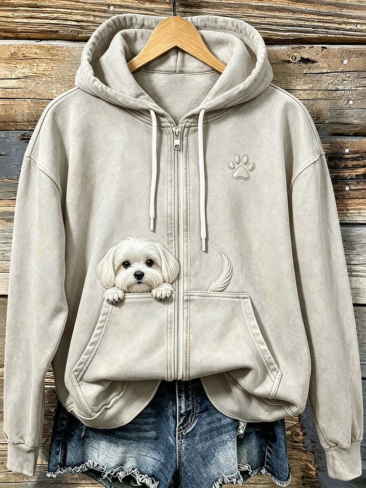 Shelezi - Sweat À Capuche Confortable À Fermeture Éclair Avec Motif De Pattes