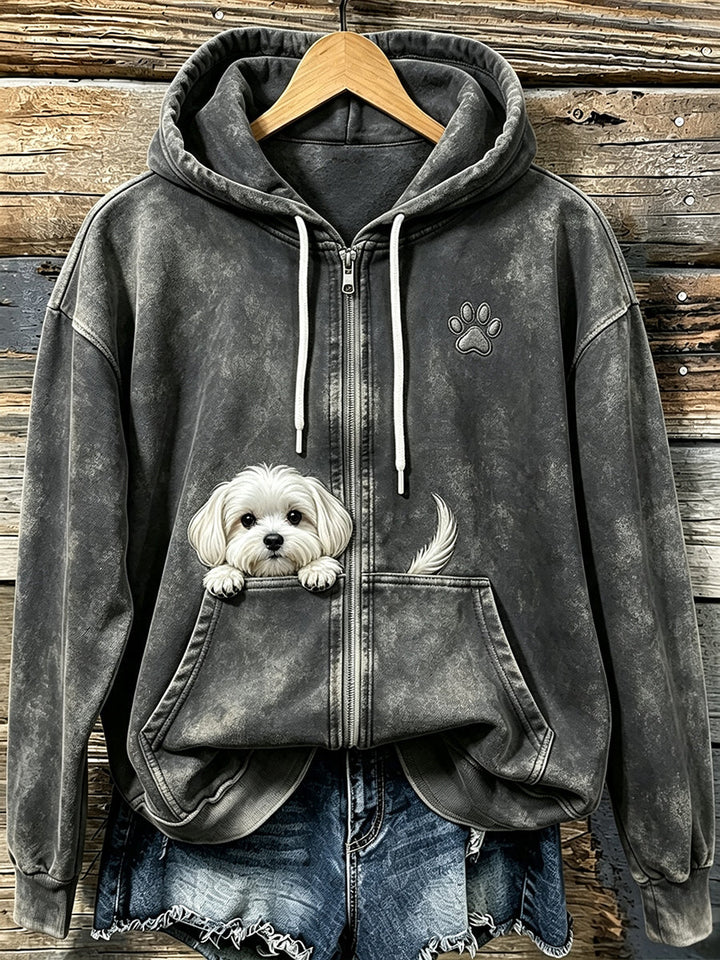 Shelezi - Sweat À Capuche Confortable À Fermeture Éclair Avec Motif De Pattes
