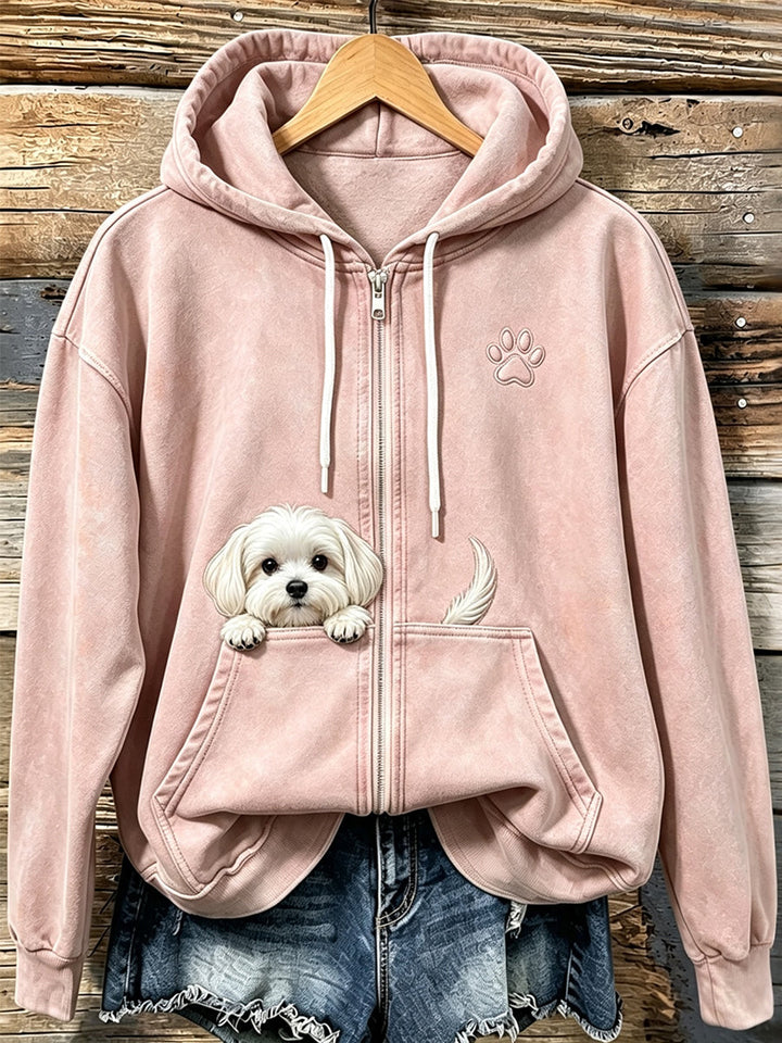Shelezi - Sweat À Capuche Confortable À Fermeture Éclair Avec Motif De Pattes