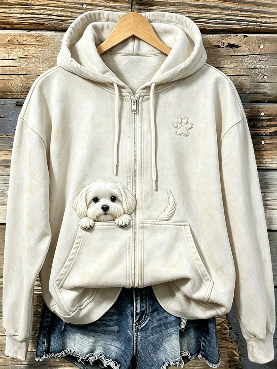 Shelezi - Sweat À Capuche Confortable À Fermeture Éclair Avec Motif De Pattes