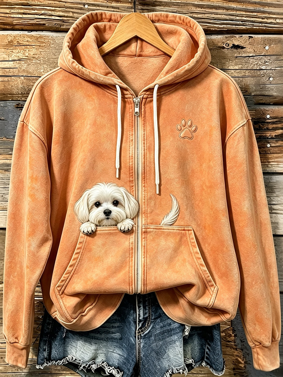 Shelezi - Sweat À Capuche Confortable À Fermeture Éclair Avec Motif De Pattes