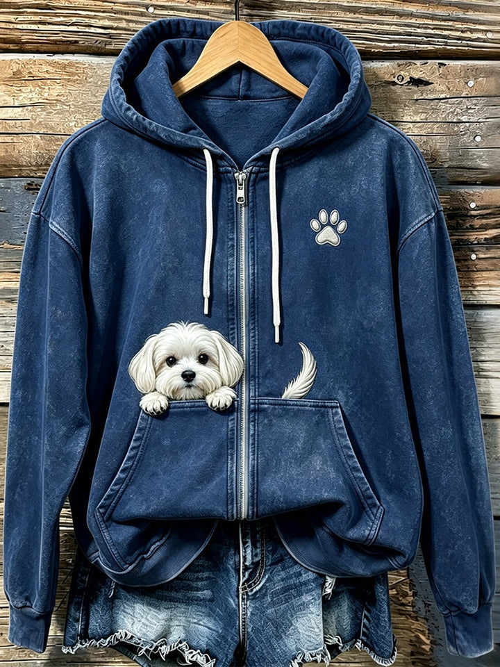 Shelezi - Sweat À Capuche Confortable À Fermeture Éclair Avec Motif De Pattes